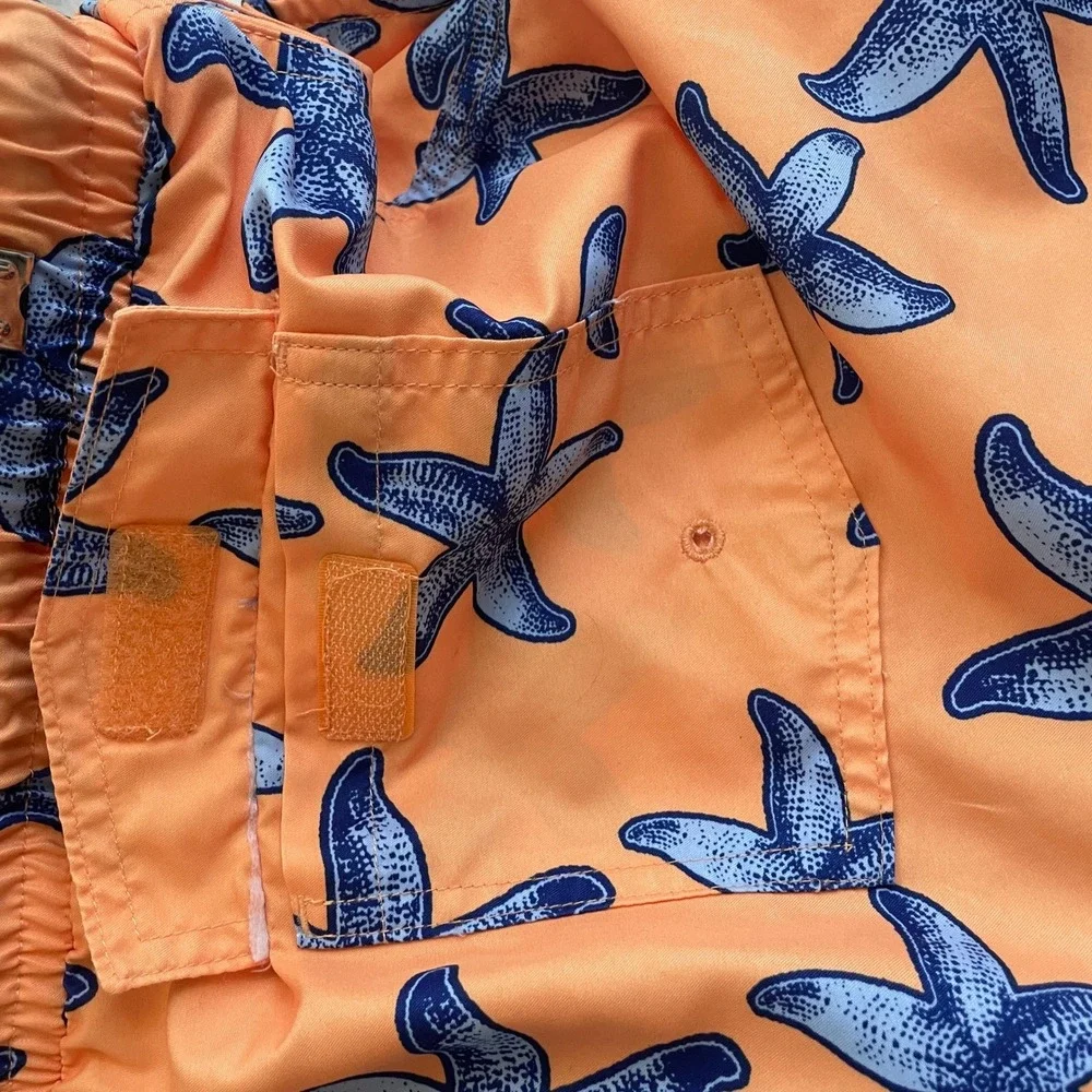 Club Room Men's Swim Trunks Orange Star Fish Beach Shorts Summer Cruise Pool L